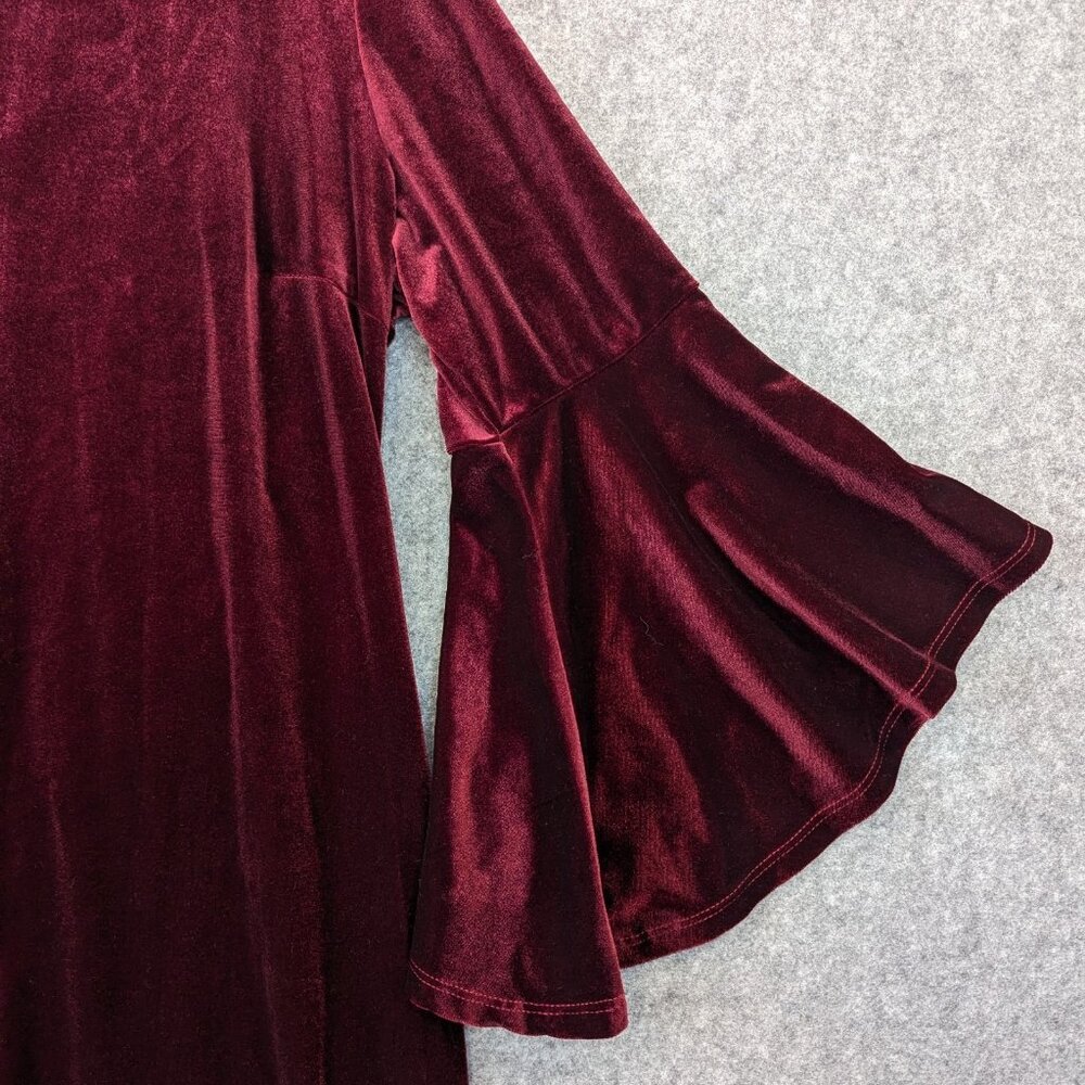 Appleseed's Womens XL Burgundy Stretch Velvet Dress V-Neck 3/4 Bell Sleeve USA - Picture 4 of 12